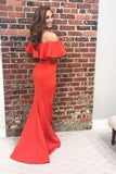 Flounced Off the Shoulder Satin Prom Dresses Two Piece Mermaid Long Formal Dress JS490