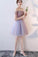 A Line Off the Shoulder Short Sleeve Lace Appliques Tulle Short Homecoming Dresses JS02