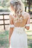 Elegant Off-shoulder Sweetheart Beading Sash Long Chiffon Wedding Dresses JS127