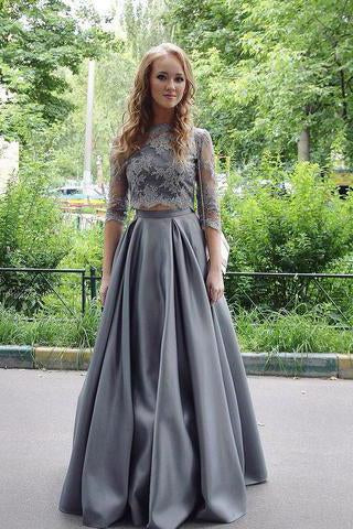 New Arrival Two-Piece A-Line Gray Lace Long Prom/Evening Dress JS420