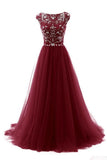 A-Line Floor-length Gorgeous Beading Bodice Long Tulle Prom Dresses Evening Dresses JS93