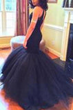 Mermaid Navy Scoop Sleeveless Prom Dress with Beading JS666