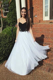 Pretty A-line Black and White Sweetheart Neck Long prom Dress JS421