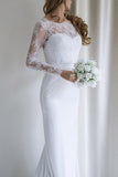Elegant Lace Long Sleeves Mermaid Backless White Long Wedding Dress with Train JS164