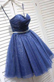 Glitter Sweetheart Blue Short Prom Homecoming Dresses Beads with Sequins Ruffles H1204