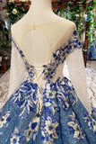 Gorgeous Ball Gown Sheer Neck Long Sleeves Lace up Sequins Appliques Quinceanera Dresses JS970
