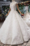 Gorgeous High Neck Ball Gown Cap Sleeves Wedding Dresses with Beading
