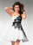 A Line One Shoulder White Homecoming Dress with Black Lace Knee Length Party Dress JS44