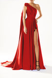 One Shoulder Bow Side Split Long Summer Fashion Beautiful Prom Party Dresses