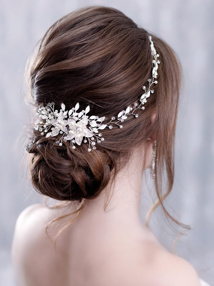 Trendy Flowers Pearl Crystal Headband Wedding HairBand Bridal Hair Accessories Headpiece