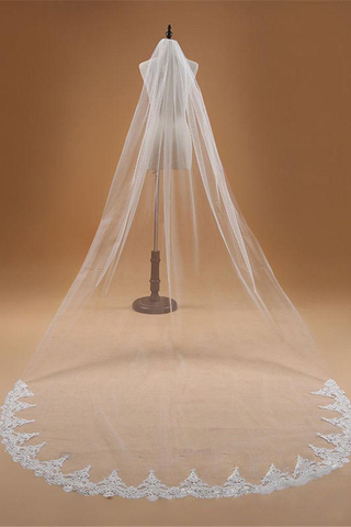 One Layer Lace Edge Cathedral Wedding Veil Long Bridal Veil