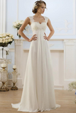Sleeveless Chiffon Lace Floor Length Cheap Wedding Dresses