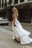 A-Line Tulle Lace V-neck Sleeveless Wedding Dresses Online