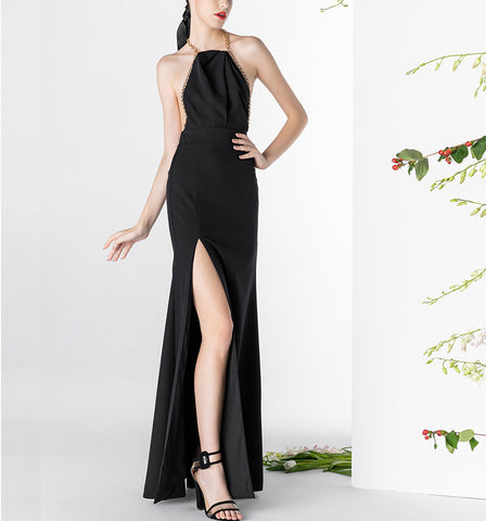 Halter Black High Quality Beautiful Prom Dresses Long Evening Dresses