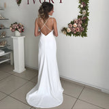 Sheath V-neck Sleeveless Simple Backless Wedding Dresses Online