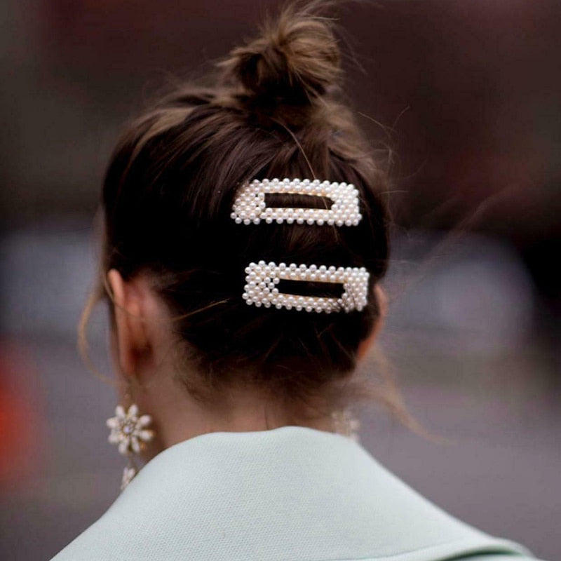 5Pcs Fashion Pearl Hair Clip Snap Button Hair Pins Headpieces