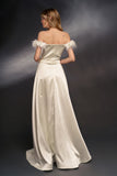 Off The Shoulder A Line Special Elegant Satin Long Wedding Dresses