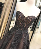 Black Sweetheart Tulle Lace Strapless Beads Prom Dresses with Lace up Evening Dresses JS976