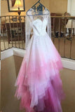 Chic A Line Sweetheart High Low Ombre Organza Long Sleeve V Back Wedding Dress JS324