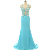 Mint Sheer Back Scoop Chiffon Mermaid Prom Dresses Sleeveless Prom Dresses JS796