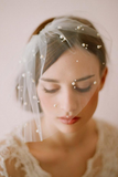 Tulle Blusher Veil Pearls Elegant Wedding Accessories for Bride Girls One Layer Beaded