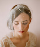 Tulle Blusher Veil Pearls Elegant Wedding Accessories for Bride Girls One Layer Beaded