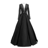 Open Back Lace Long Sleeve Deep V-Neck A-Line Button Long Cheap Prom Dresses JS954