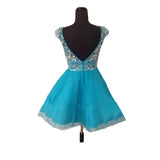 Blue Short Prom Dresses Homecoming Gowns Fitted Party Dress Sparkly Cocktail Dress JS898