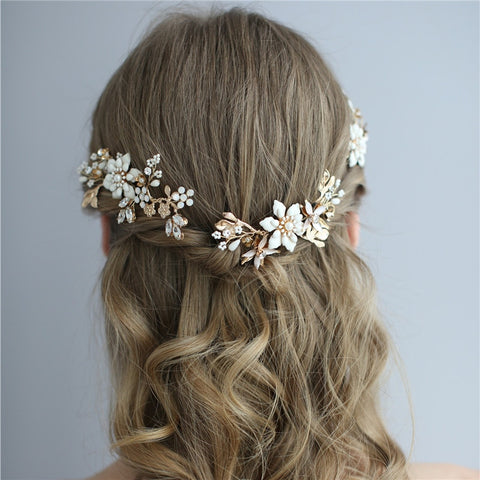 Gold Floral Bridal Headpiece Hair Pin Clip Handmade Leaf Wedding Hair Ornament Prom Jewelry