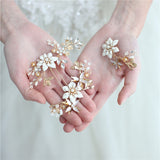 Gold Floral Bridal Headpiece Hair Pin Clip Handmade Leaf Wedding Hair Ornament Prom Jewelry