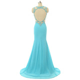 Mint Sheer Back Scoop Chiffon Mermaid Prom Dresses Sleeveless Prom Dresses JS796
