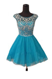 Blue Short Prom Dresses Homecoming Gowns Fitted Party Dress Sparkly Cocktail Dress JS898
