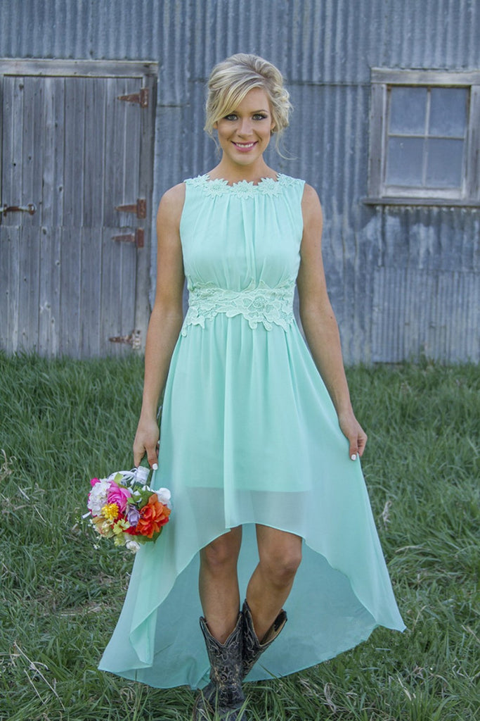 Country Rustic Chiffon Bridesmaid Dresses High Low Prom Dresses