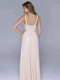 Pale Pink Unique A Line with Spaghetti Straps Open Back Backless Chiffon Prom Dresses JS29
