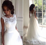 New Arrival Scoop Neck Wedding Dresses A Line Tulle Lace Up