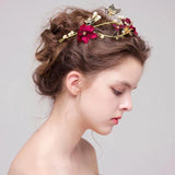 Gold Rhinestone Crystal Pearl Flower Bridal Tiaras Headband Women Headpiece