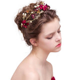 Gold Rhinestone Crystal Pearl Flower Bridal Tiaras Headband Women Headpiece