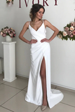 Sheath V-neck Sleeveless Simple Backless Wedding Dresses Online