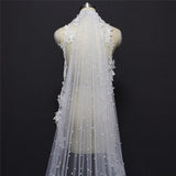 High Quality Pearls Wedding Veil with Lace Appliques Edge