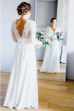 Half Sleeve V Neck Lace Wedding Dresses with Chiffon Floor Length Ivory Bridal Dresses W1058