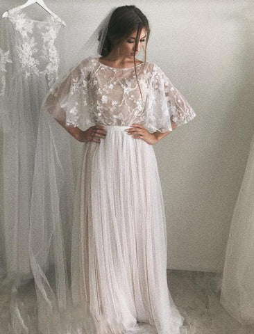 Half Sleeve Wedding Dresses A-line Elegant Cheap Lace Bridal Gown