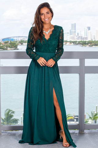 Long Sleeves A-line Lace Long Prom Dresses Evening Dresses