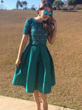 A Line Homecoming Dress Scoop Knee-length Hunter Green Lace Short Prom Dress JS928
