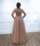 One Shoulder Sparkly Sequin Tulle A Line Prom Dresses
