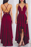 Simple Burgundy High Low A-line Spaghetti Straps Long Casual Prom Dresseses Cute Dresses