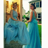 Chic Bateau Sleeveless Floor-Length Backless Beading Prom Dress with Bow JS599
