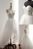 High Low Wedding Dresses Aline Sweetheart Tulle Ivory Lace Bridal Gown