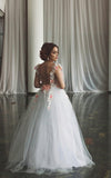 Open Back Wedding Dresses A Line 3D Flowers Appliques Floral Bridal Gown