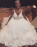 Ball Gown Spaghetti Straps Appliques Beaded Lace Wedding Dresses