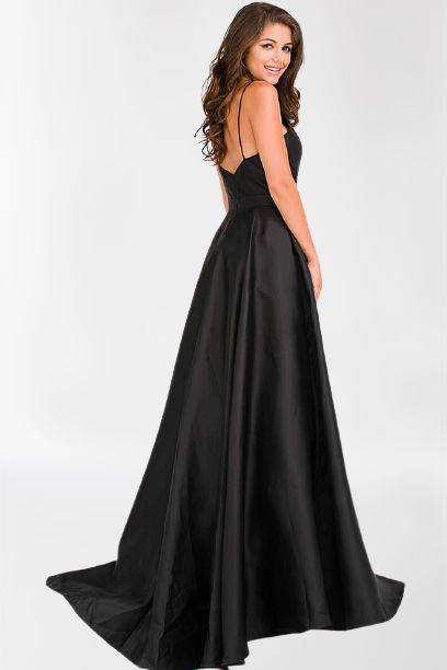 Charming Prom Dress Black Satin Long Evening Dress Formal Gown